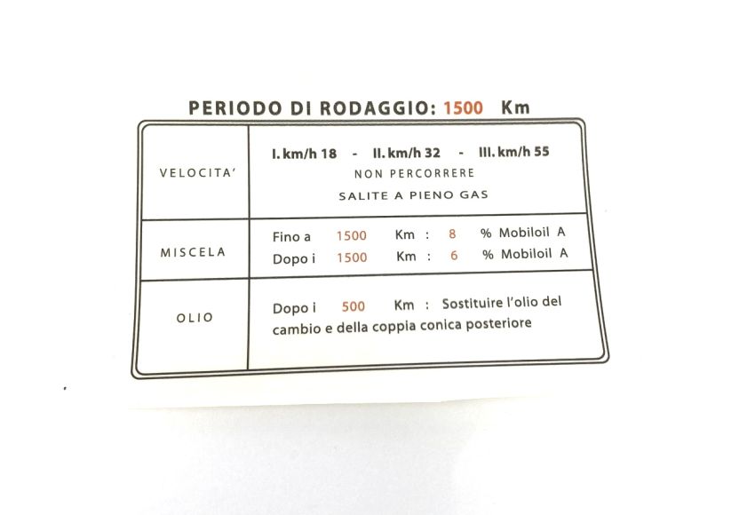 Running in sticker for Lambretta D + LD