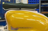 Sella RLC Pegasus Flatbase Verde, Versione BASSA, per Lambretta LI + TV + SX + Special + DL + Serveta
