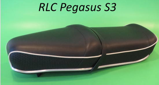Sella RLC Pegasus Flatbase Nera con cucitura bianca, Versione ALTA, per Lambretta S1 + S2 + S3 + DL