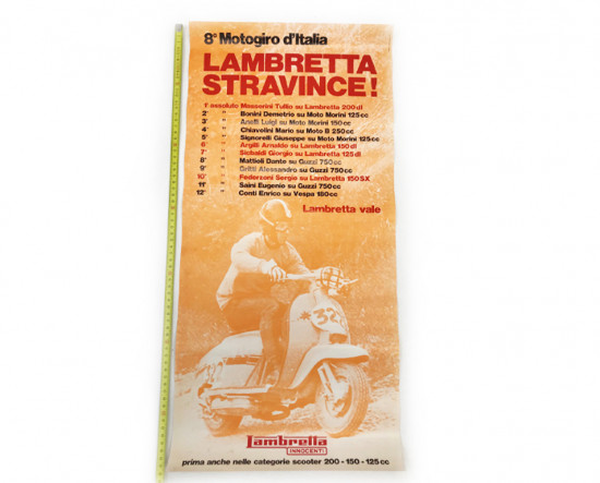 Poster "Lambretta stravince" 8° motogiro d'Italia. NOS