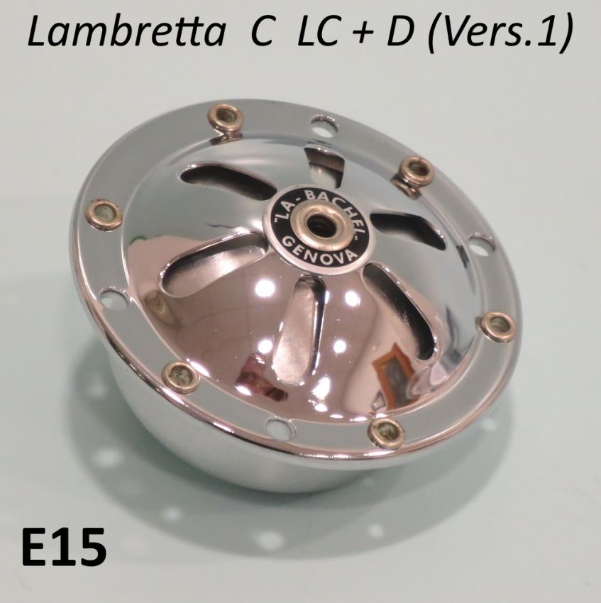 Clacson cromato con mascherina a fiore Lambretta C + LC + D/LD 125cc (modelli dal 1951 a metà del 1953)