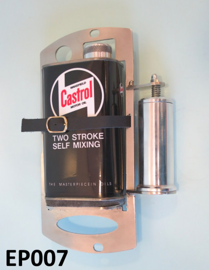 Black Castrol 2 stroke oil can holder + dispensor for mounting inside spare wheel Lambretta LI + TV + SX + Special + DL + Serveta