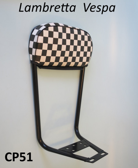 Black short backrest with chequered pad for Lambretta + Vespa
