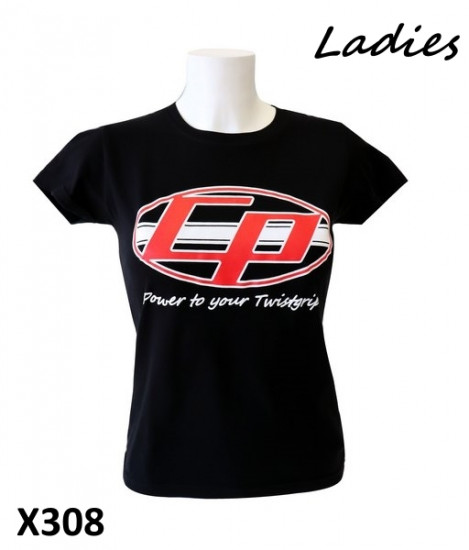Ladies black 'Casa Performance' T-shirt with the oval CP logo