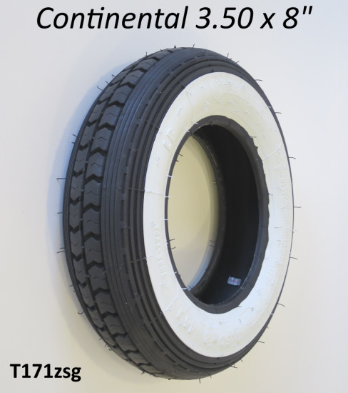 Continental 3.50 x 8" white wall tyre (vintage tread pattern) for Lambretta D + LD