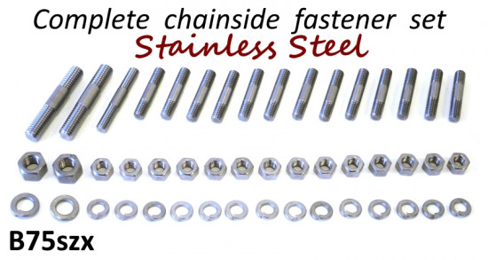 Complete set of Italian made STAINLESS STEEL studs + nuts + washers for engine chainside cover Lambretta LI + TV2/3 + SX + Special + GP/DL + J + Lui + Serveta