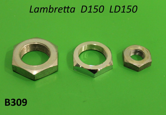 Set 3 x special nuts for clutch + front bevel gears for Lambretta D150 + LD125 Deriv. '56 + LD150