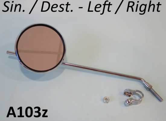 Round LEFT / RIGHT hand chromed LONG stemmed mirror (with optional clamp)