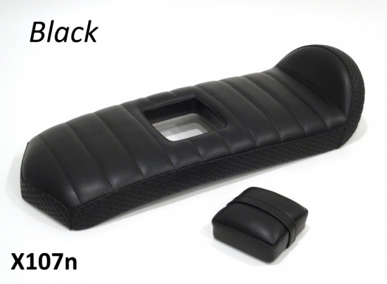 Special low profile seat for fibreglass rear bodywork section X107. Black with black stitching.