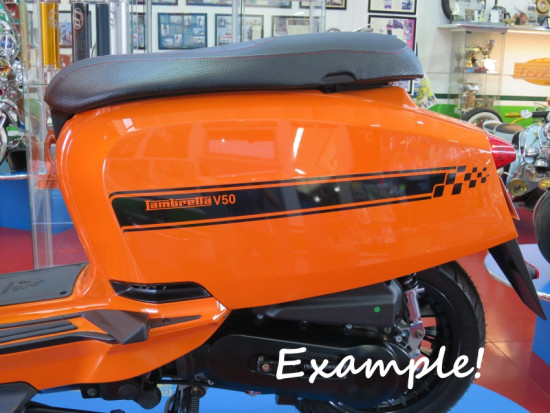 Set of high quality GLOSS BLACK sidepanel speed stripes for New Lambretta V Special