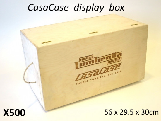 Wooden display / exhibition case for CasaCase Lambretta engine casing (hinged top cover version)