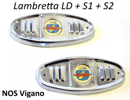 Pair of original NOS Vigano grille accessories for Lambretta LD + S1 + S2 sidepanels