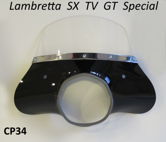 Black 'Classic' model flyscreen for Lambretta SX+ TV+ GT+ Special +Serveta (+ bracket set)