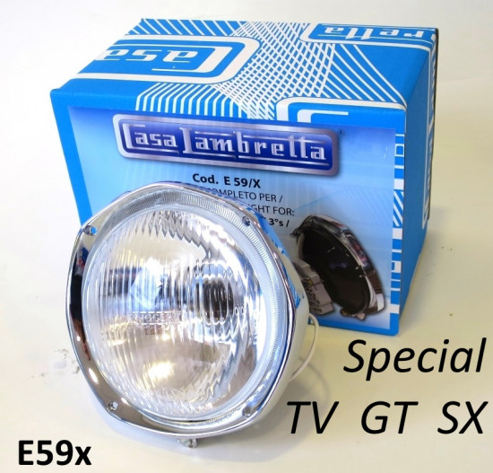 Complete headlight unit for Lambretta Special + TV3 + SX