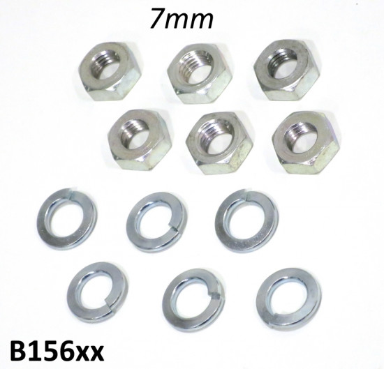 Set of 6 x thin type 7mm nuts + split washers for fixing gearbox endplate