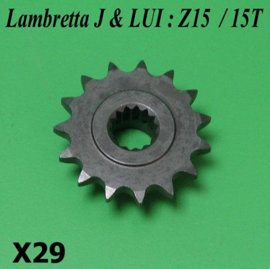 15T front drive sprocket for Lambretta J + Lui models (for up-gearing when tuning)