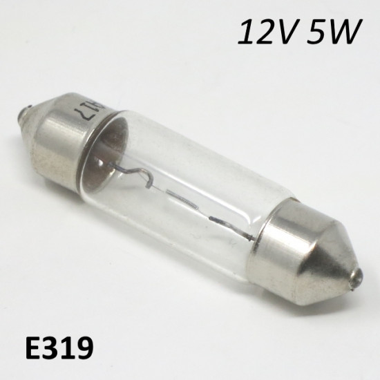 12V 5W torpedo festoon bulb for headlight (for 12V ignitions), medium size 