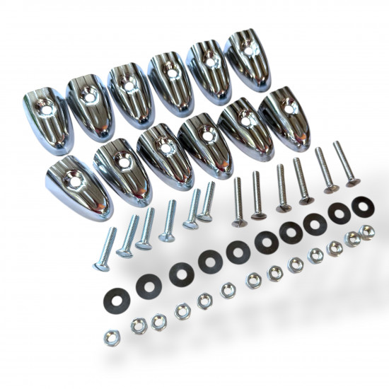 Set 12 x chromed floor runner strip endcaps + fasteners for Lambretta A + B + LD