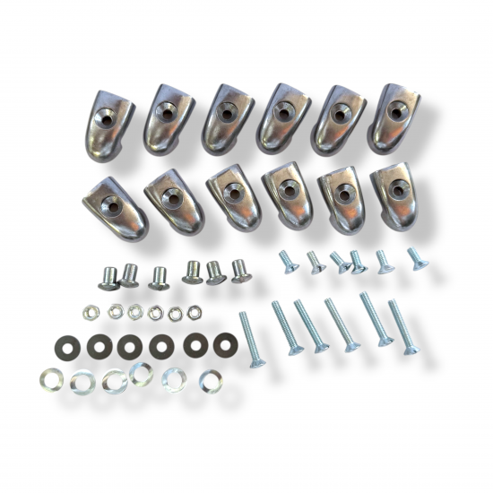 Complete set of aluminium floor channel endcaps + full fastener hardware kit Lambretta LI150 S1 (vers.del 1959) + S2 + TV2