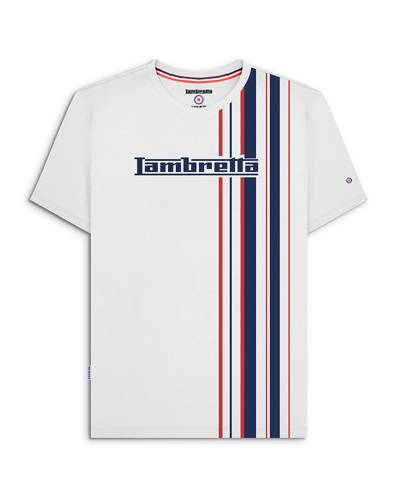 Lambretta t shirt Racing Stripe Tee White Navy Red Rimini Lambretta Centre