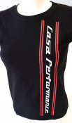 Ladies black 'Casa Performance' T-shirt with vertical CP logo