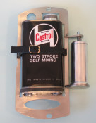 Black Castrol 2 stroke oil can holder + dispensor for mounting inside Lambretta spare wheel