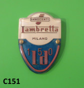 Plastic front legshield badge 'LD150'