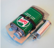 Green Castrol 2 stroke oil can holder + dispensor for mounting inside Lambretta spare wheel