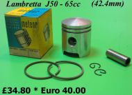 Pistone completo NOS 42,4mm per conversione 65cc Lambretta J + Lui 50cc