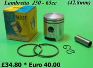 Pistone completo NOS 42,8mm per conversione 65cc Lambretta J + Lui 50cc