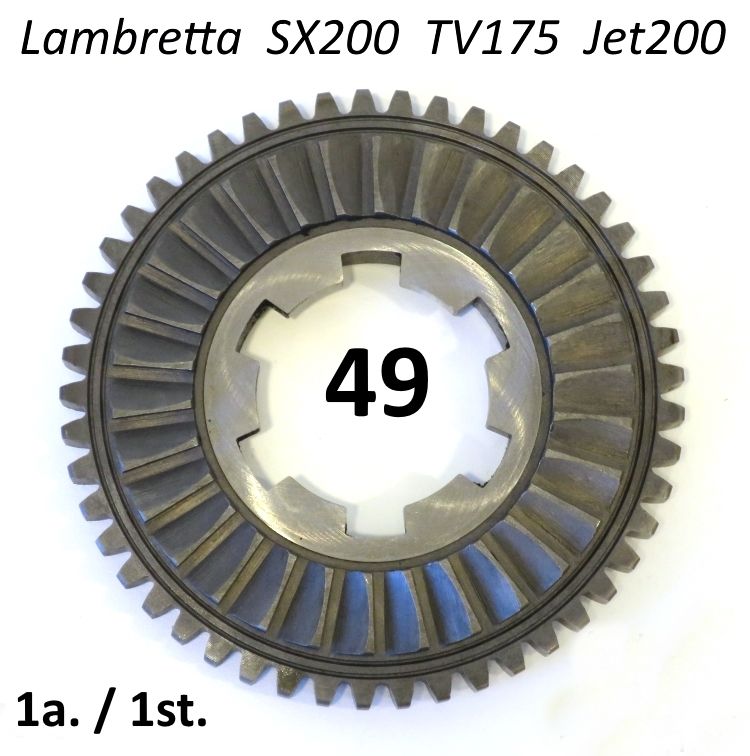 Italian made 49 tooth 1st gear cog for Lambretta SX200 + TV175 + Jet200