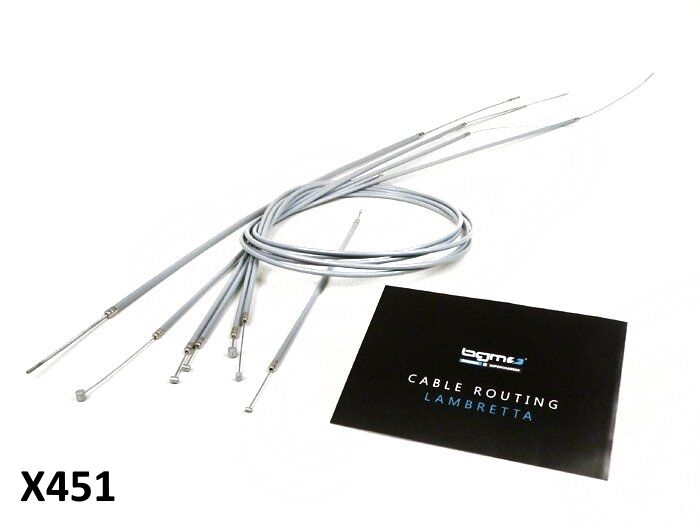 Set cavi e guaine 'teflon' (grigio) BGM Lambretta LI + TV2/3 + SX + Special + Serveta
