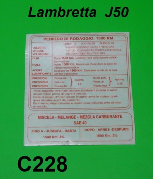 Running in sticker for J50, J100 and J125 M3 3 speed