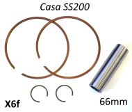 Set of 2 x piston rings + gudgeon pin + pair of circlips for Casa Performance SS200 piston (66mm)