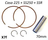 Set of 2 x piston rings + gudgeon pin + pair of circlips for Casa SS225 + SS250 + SSR/T (70.0mm)