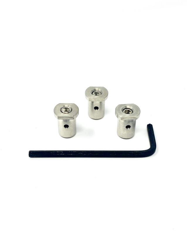Kit morsetti cavi cambio + frizione Oiltek in acciaio Inox per Lambretta LI + TV2/3 + SX + Special + DL + Serveta (forniti con chiave a brugola)