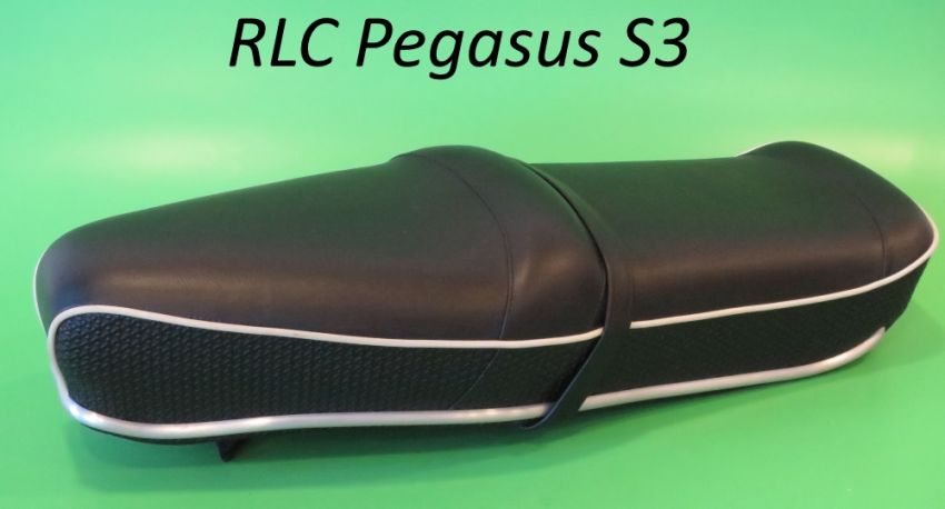 Black (with white piping) Pegasus 'flatbase' seat (HIGH fronted version) Lambretta LI + TV + SX + Special + GPDL