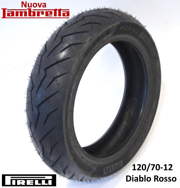 Copertone pneumatico posteriore Pirelli 'Diablo Rosso' 120/70-12" 58P Rinforzato Lambretta V-Special