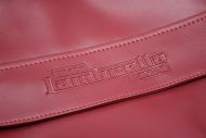'Rimini Lambretta Centre' ox blood red spare wheel cover with pocket + embossed logo