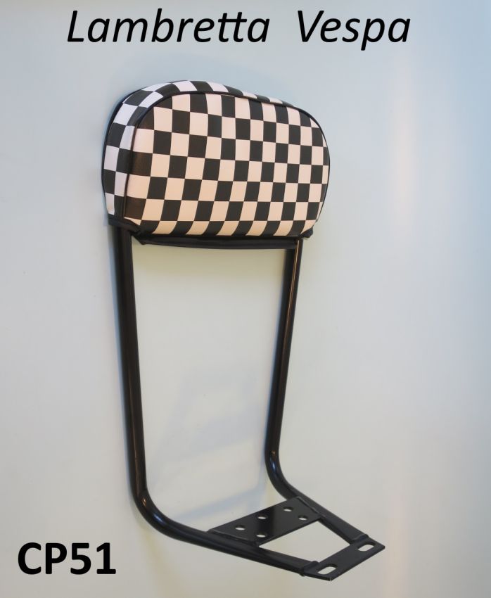 Black short backrest with chequered pad for Lambretta + Vespa
