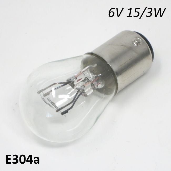 Rear light bulb 6V 15/3W Lambretta LI S2 125cc + S3 + TV3 + SX + Special + DL + J100/125 + Lui 75