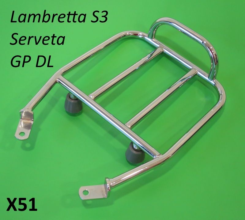 Portapacchi posteriore piccolo per sella lunga / sportiva Lambretta LI S3 + TV3 + Special + SX + DL