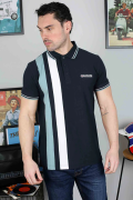 Lambretta polo vertical stripe navy/smoke blue