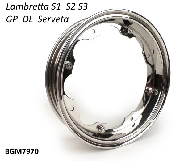 VERY high quality fully mirror polished stainless steel BGM wheel rim for Lambretta LI S1 S2 TV2 S3 Special SX TV3 DL /GPServeta