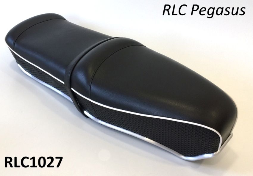 Sella RLC Pegasus Flatbase Nera con bordo bianco, Versione BASSA, per Lambretta LI + TV + SX + Special + DL + Serveta