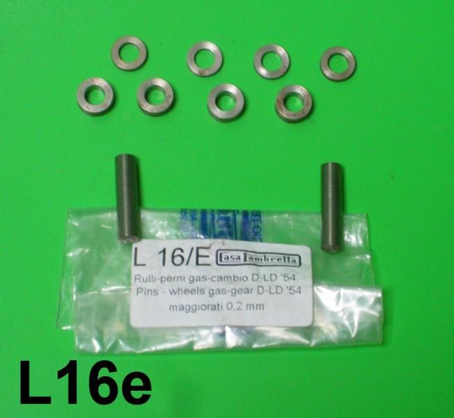 Teleflex type handlebars gearchange + throttle control pins & rollers set 0.2mm oversized Lambretta D + LD (1954 models)
