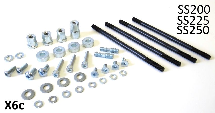 Set completo viti + prigionieri + dadi + distanziali per kit SS200 + SS225 + SS250