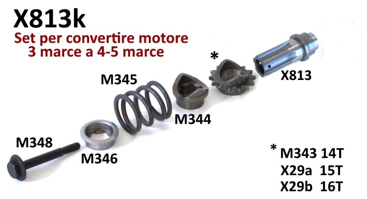 Special cush drive sprocket assembly for converting 3 speed casings to 4/5 speed Lambretta J + Lui