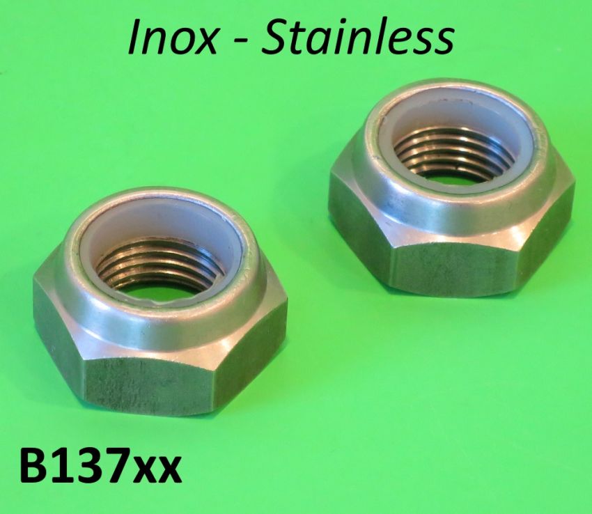 Pair of STAINLESS STEEL large engine bolt nylok nuts (24mm spanner / 16mm thread) Lambretta LI + TV2/3 + SX + Special + GP/DL + Serveta