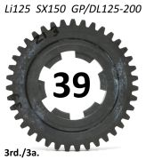 39T 3rd gear cog for  Lambretta SX150 + Special 125 + DL 125-150-200